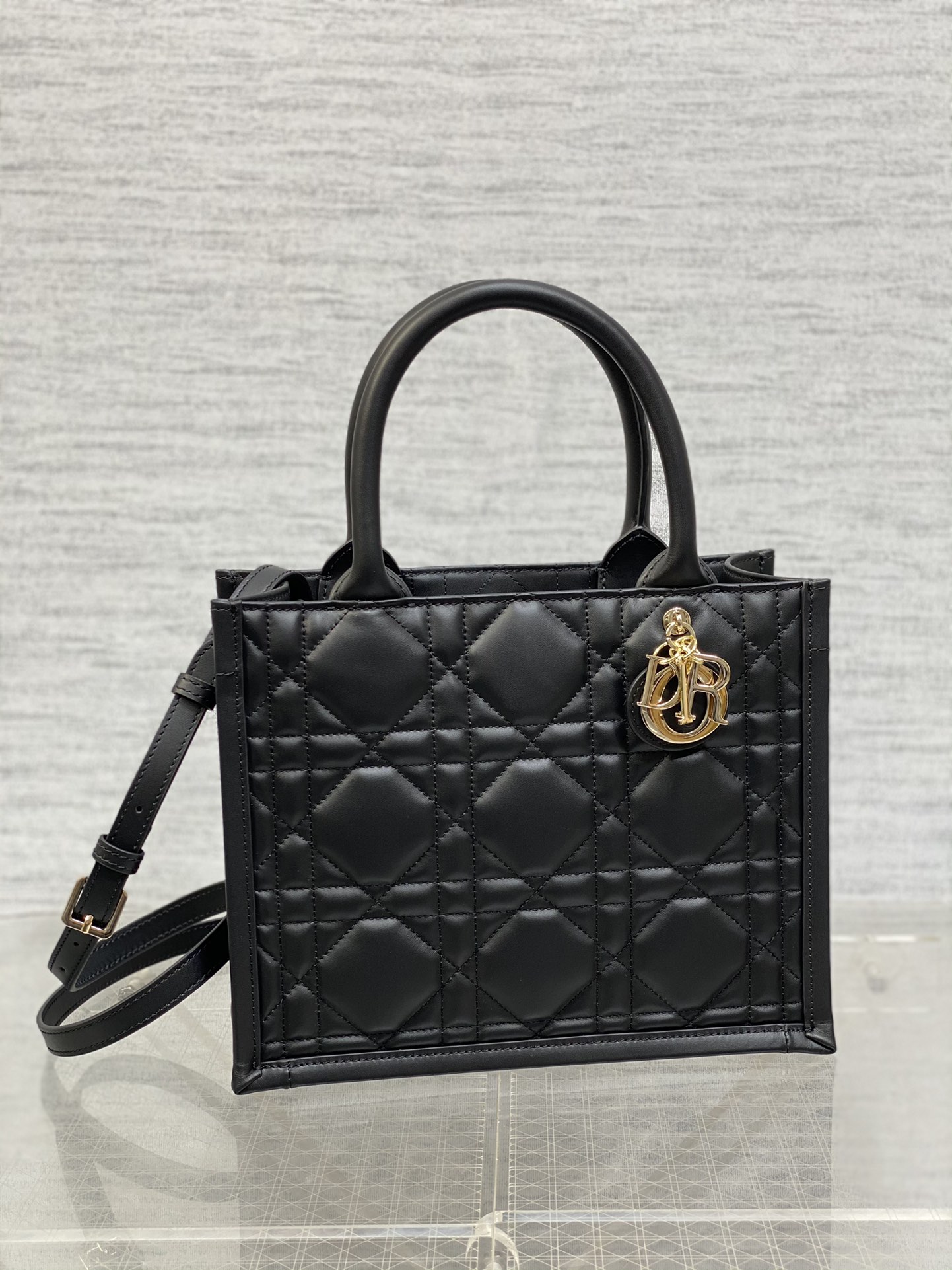 Small Dior Book Tote Bag Black Macrocannage Calfskin